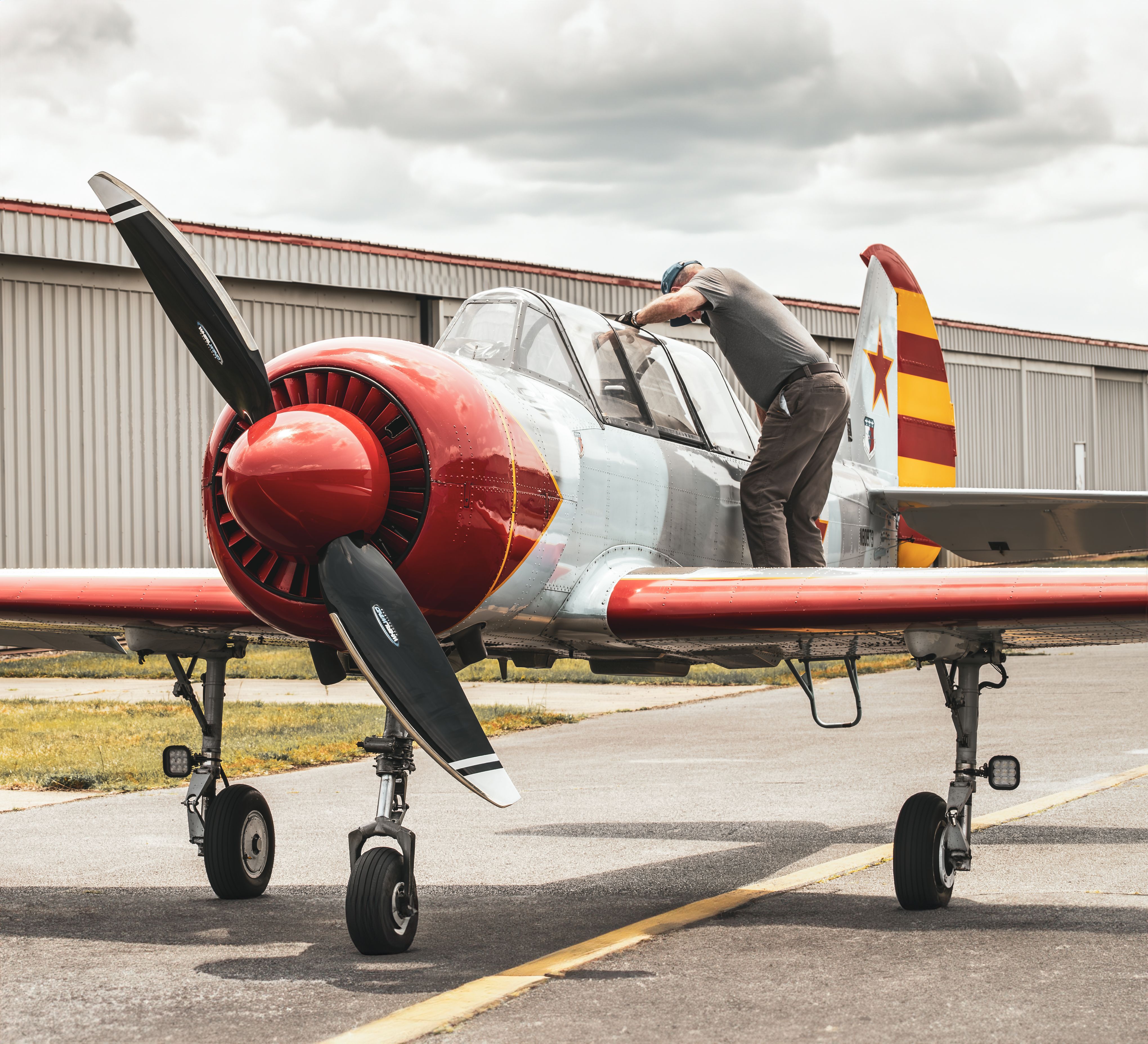 Aviation professional working on an aircraft